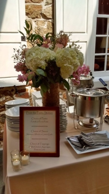 serving station decorated with flowers